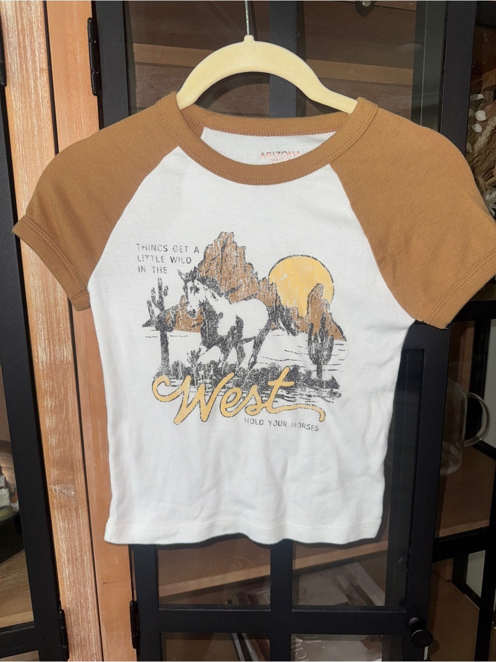Wild West baby tee hold your horses short sleeve graphic contrast cropped tshirt